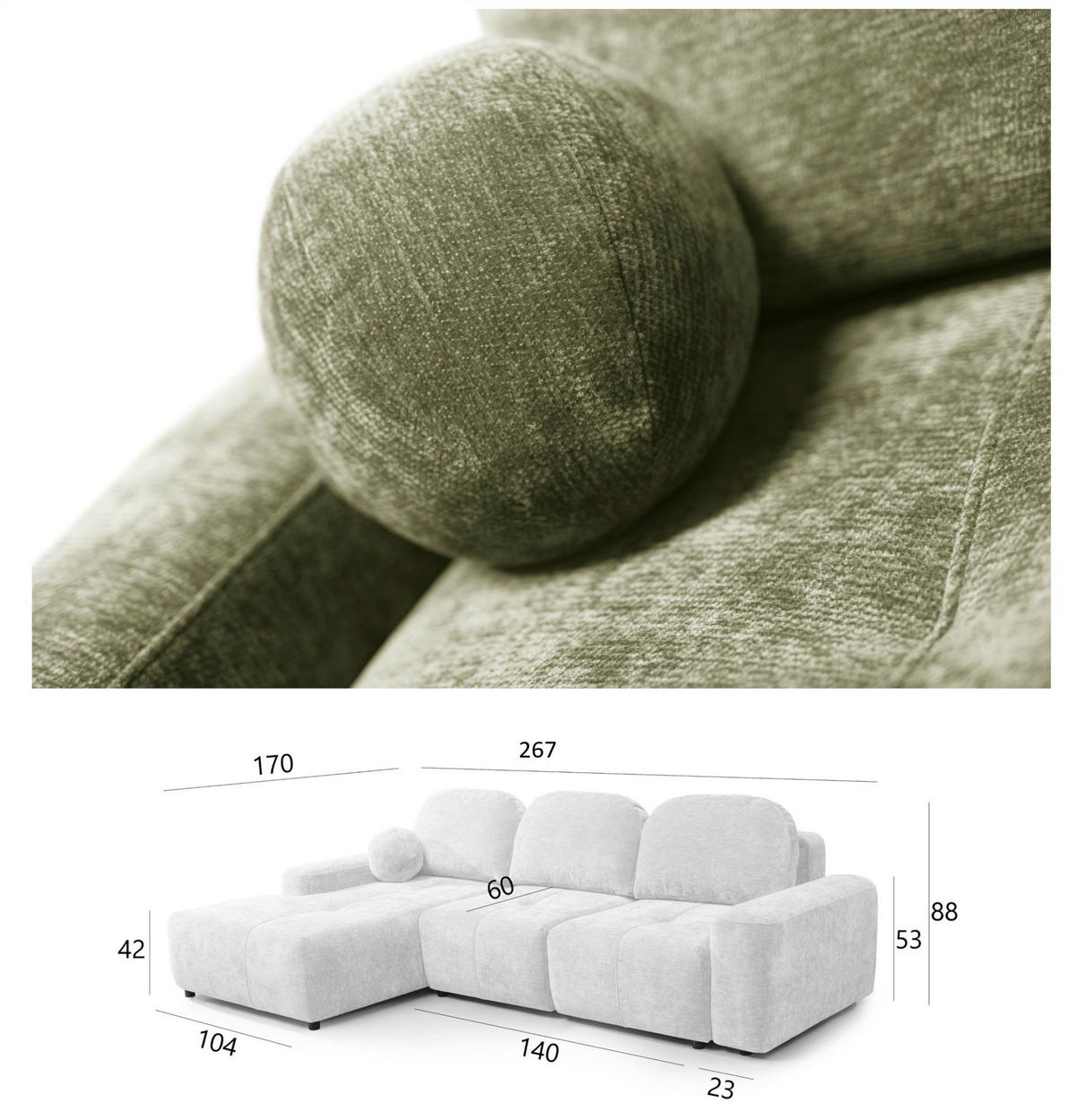 ECKSOFA Argos In Vibe - Grün, Holzwerkstoff/Textil (267/170cm) - Fun Möbel