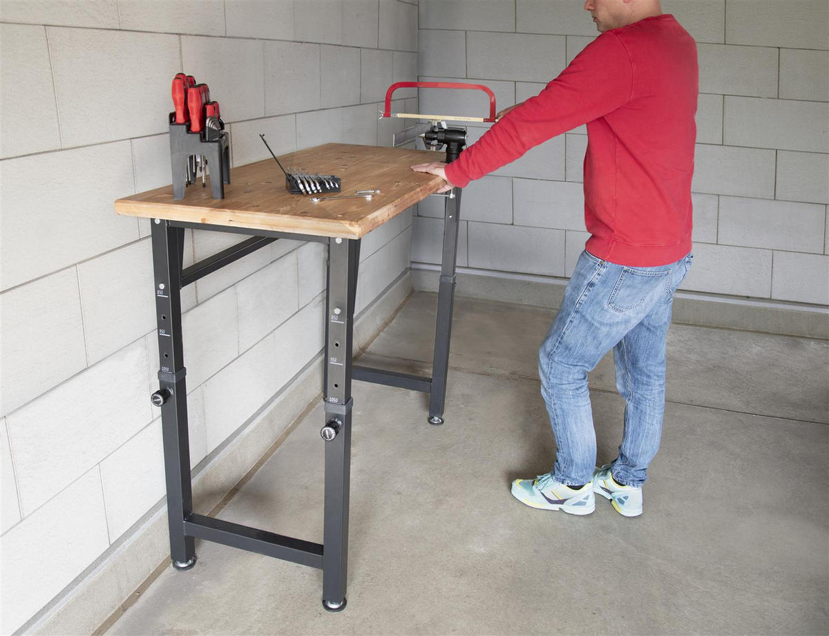 WERKBANK Höhenverstellbar 135 cm Fichtenholz Schwarz 85/95/105 cm - Schwarz, Holz (15.2/137/62cm) - Rikta