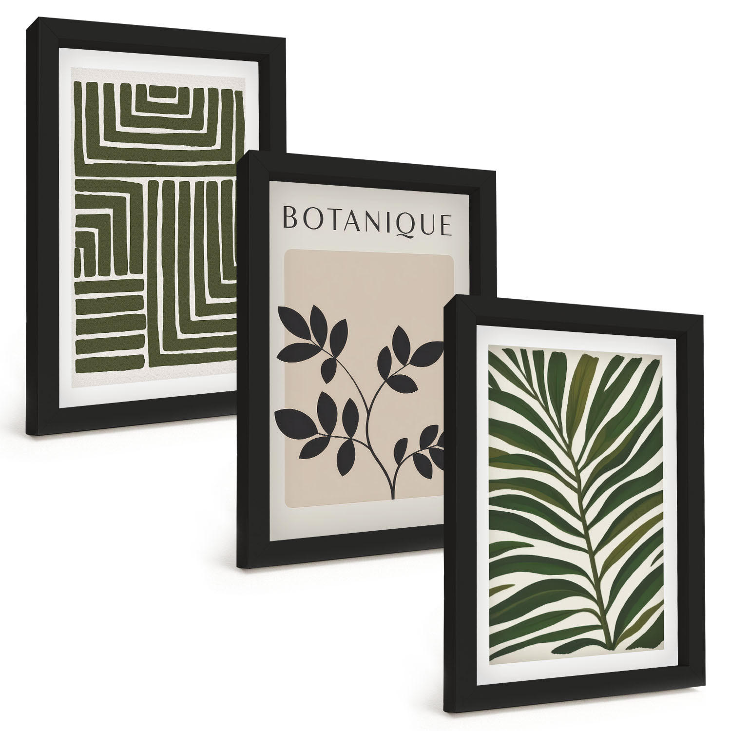 BILDER SET 3er Set - 20x30 cm Schwarzer Rahmen - Botanischer Boho-Minimalismus - Schwarz, Kunststoff (20/30cm) - TULUP