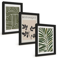BILDER SET 3er Set - 20x30 cm Schwarzer Rahmen - Botanischer Boho-Minimalismus - Schwarz, Kunststoff (20/30cm) - TULUP