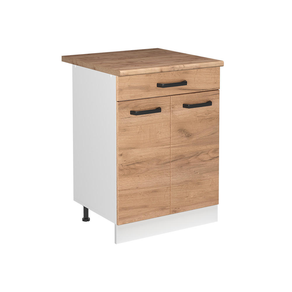 SPÜLENUNTERSCHRANK R-Line, Goldkraft Eiche/Weiß, 60 cm Arbeitsplatte Goldkraft Eiche - Eichefarben/Weiß, Holzwerkstoff (60/81.6/60cm) - Vicco