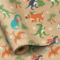 GESCHENKPAPIER Rolle Weihnachtsdinosaurier 43,2 cm x 10 m Kraftpapier - Multicolor, Papier (43.2/1/1000cm)