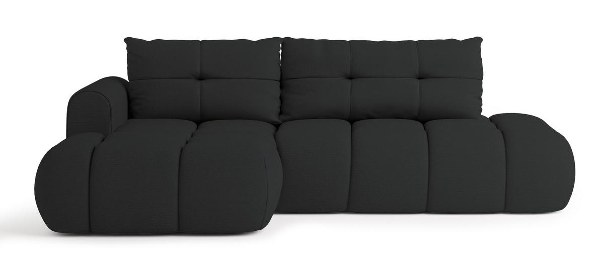 ECKSOFA FLUMA L-S Schwarz Geflochtener Stoff mit Schlaffunktion - Schwarz, Holz (274/165cm) - MASSENO