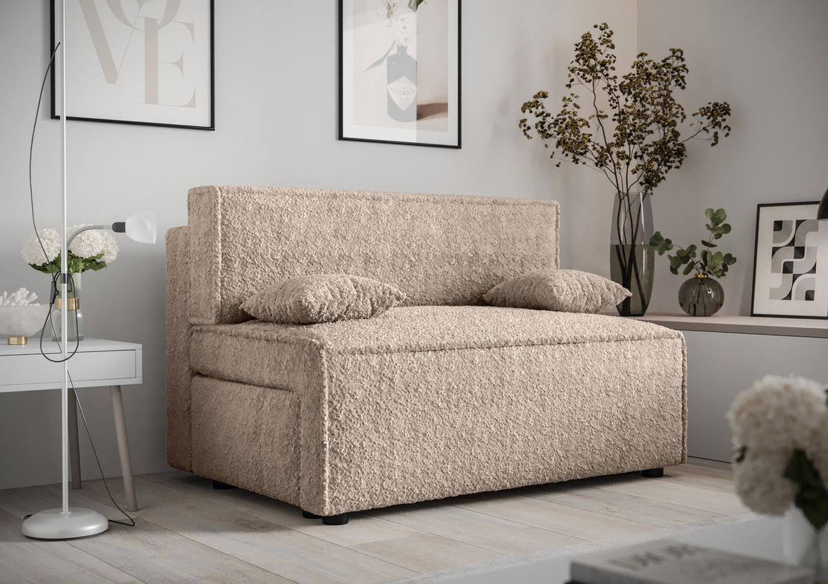 SOFA Mira ohne Armlehnen mit Schlaffunktion - Beige, Textil (131/90/85cm) - SIMKAM Furniture