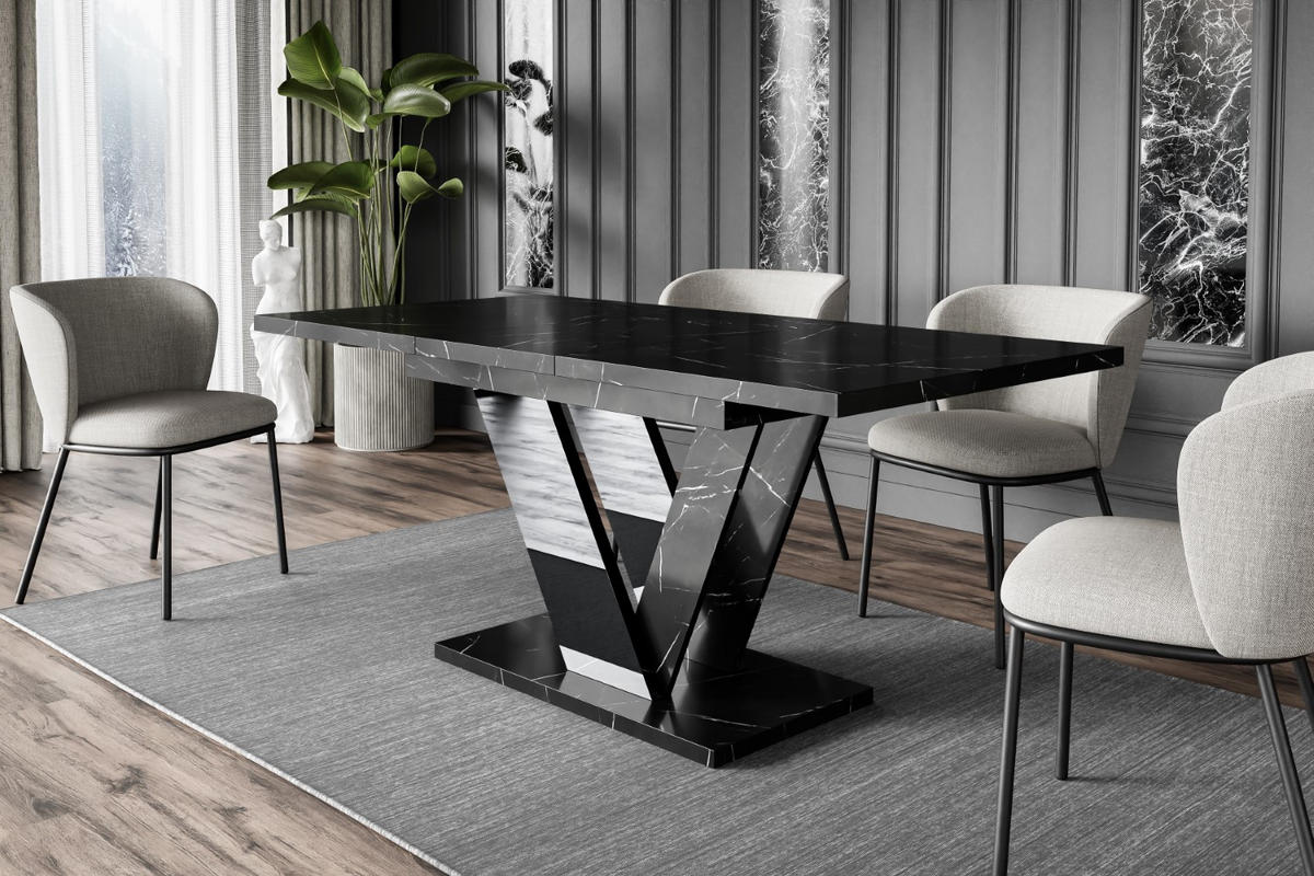ESSTISCH ausziehbar 120 -160x80x75 cm - Royal Marble / Black Gloss - CLASI - Schwarz, Holzwerkstoff (120/80/75cm) - ALTDECOR