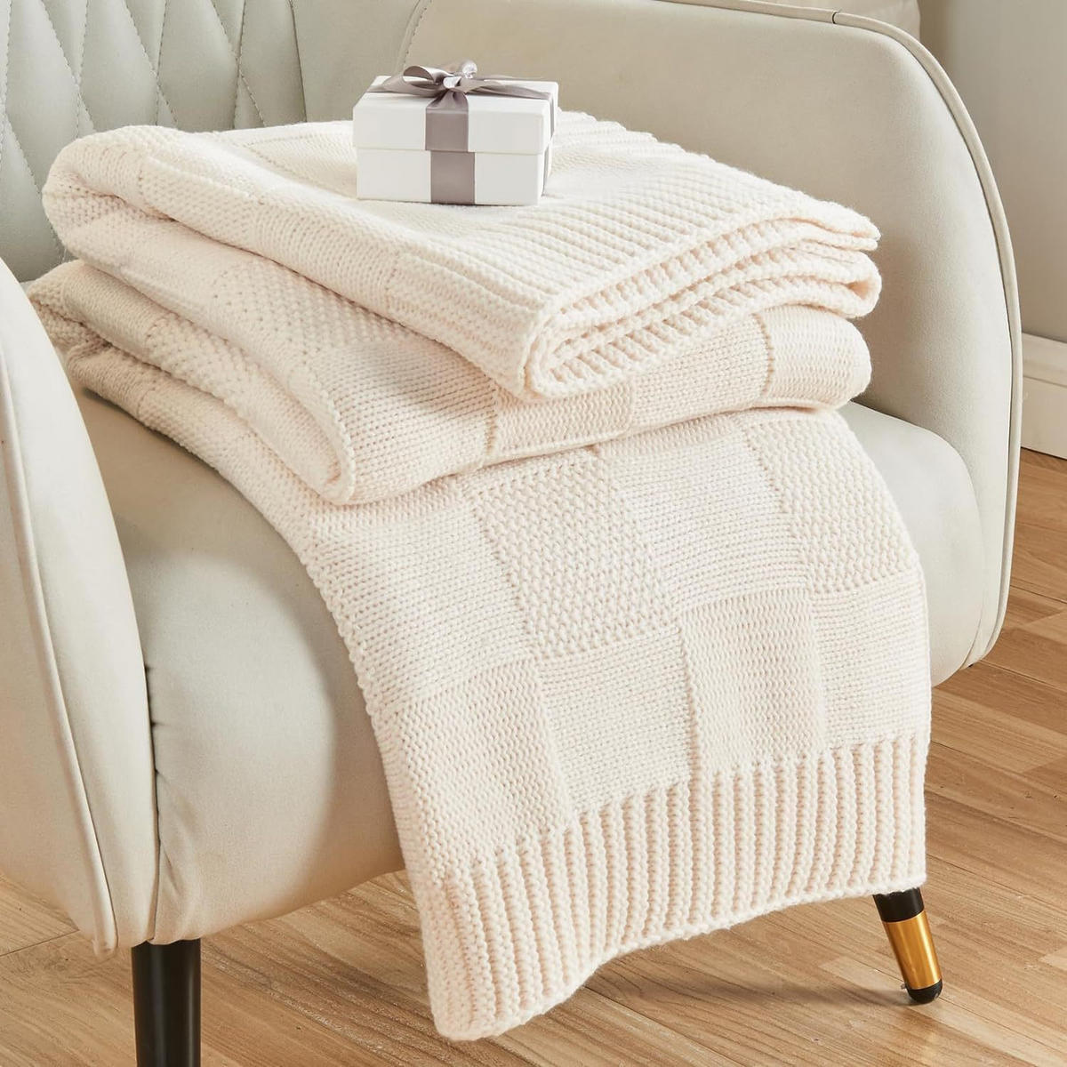 STRICKDECKE – 70 x 100 cm – Ecru - Ecru, Textil (70/100cm)
