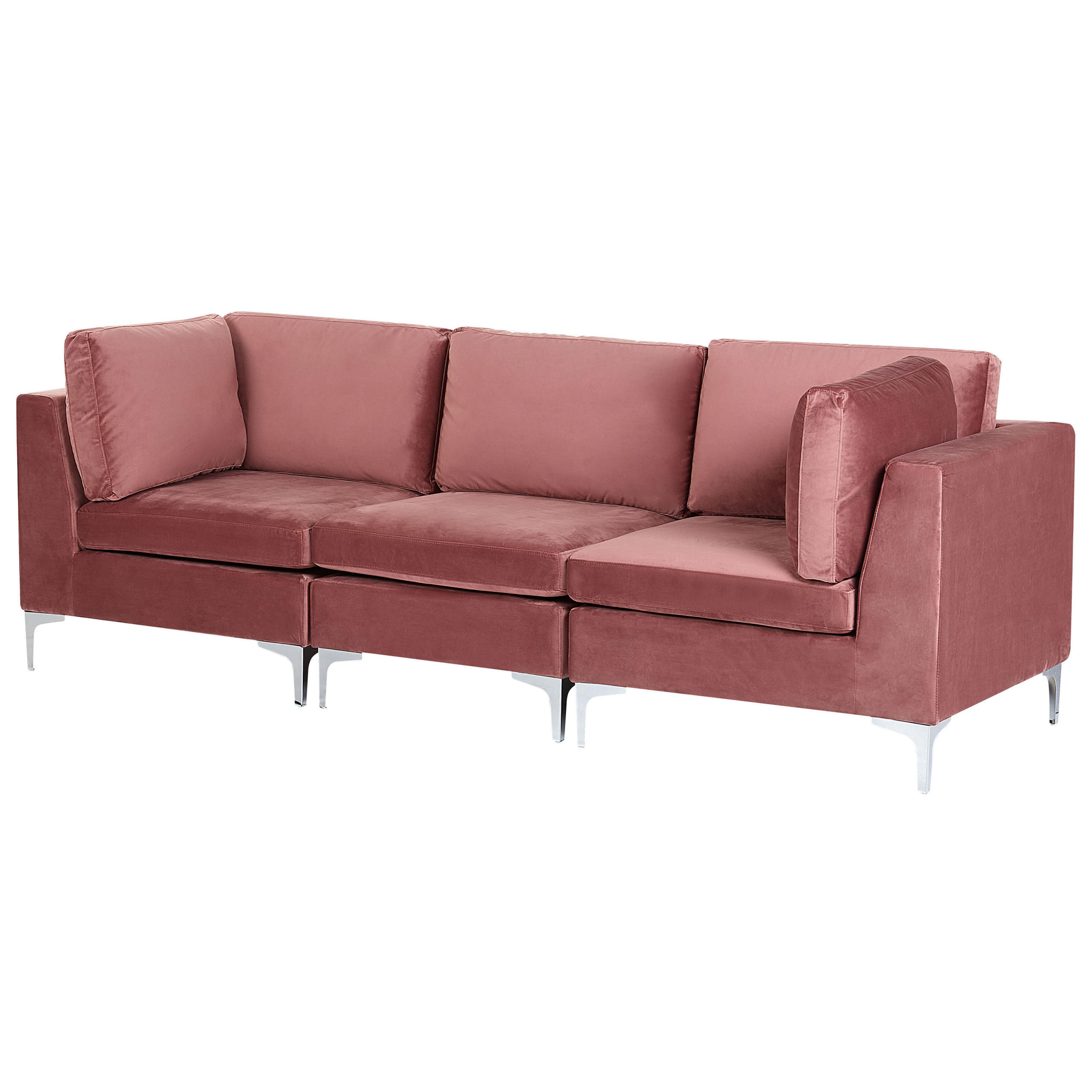 3-SITZER-MODULSOFA Samtstoff rosa mit Metallbeinen Evja - Pink, Textil (235/84/85cm) - Beliani
