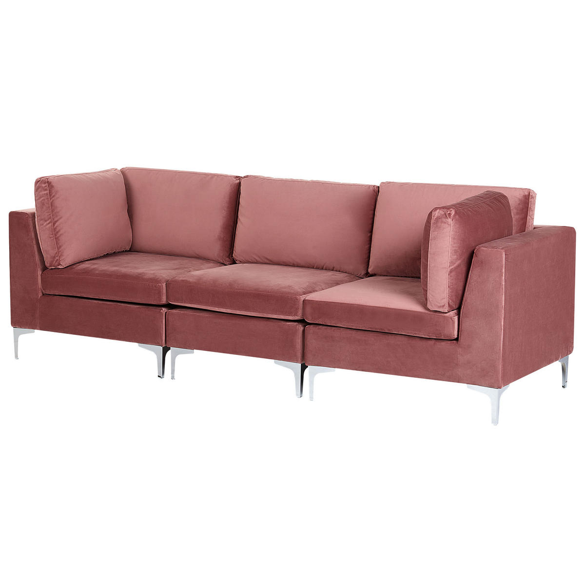3-SITZER-MODULSOFA Samtstoff rosa mit Metallbeinen Evja - Pink, Textil (235/84/85cm) - Beliani