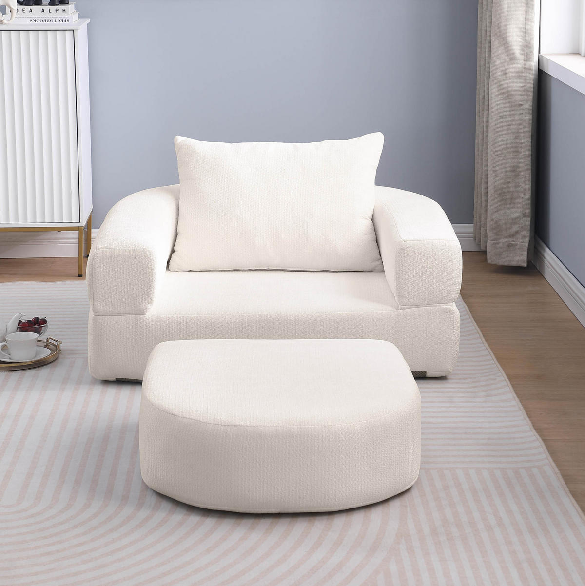 SOFA Beige aus Chenille mit flexiblem Aufbau - Beige, Textil (90/21/101cm) - Flora Grace