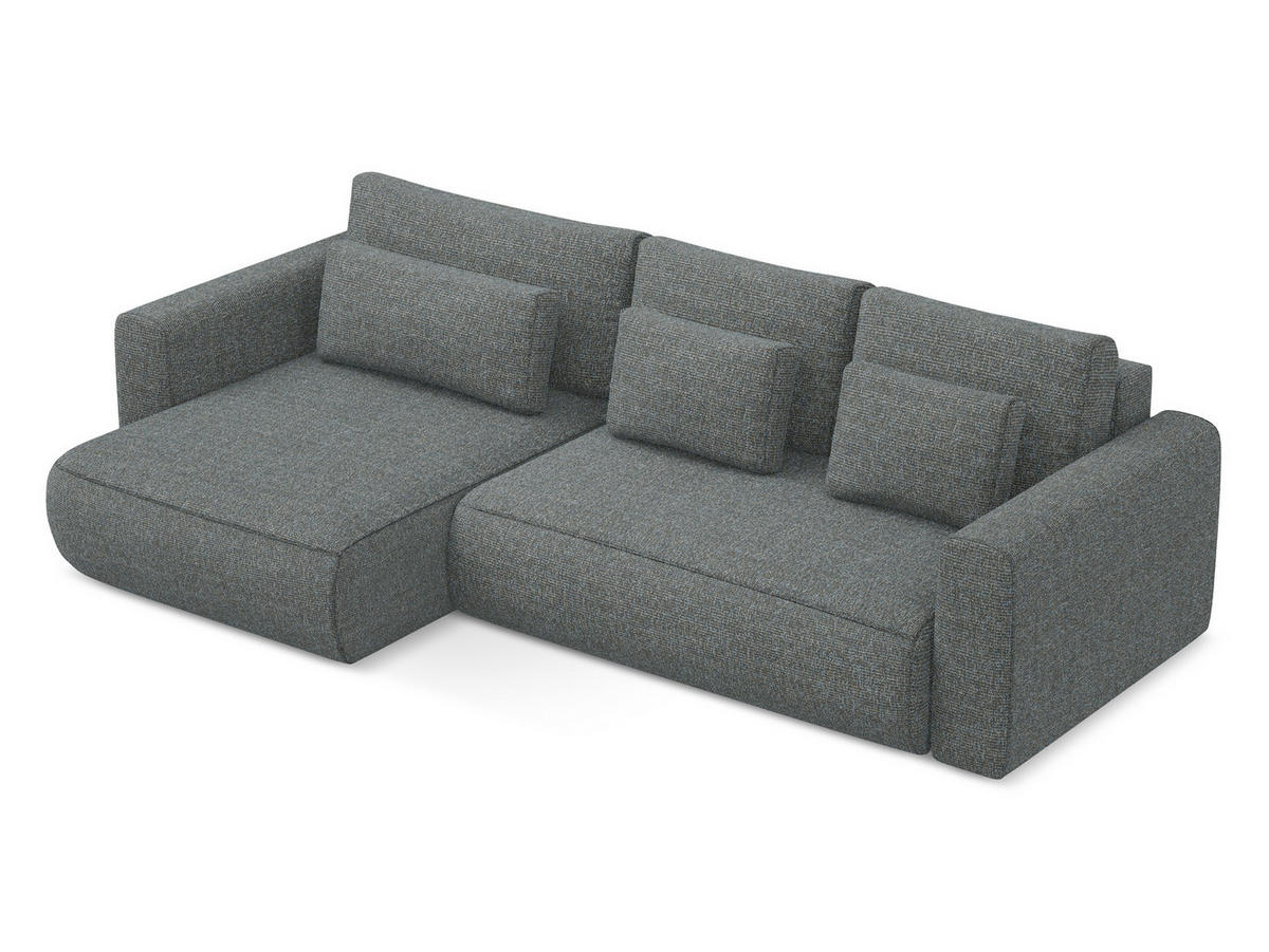 ECKSOFA mit Schlaffunktion Strukturstoff Stoff Grau - Dunkelgrau/Schwarz, Kunststoff/Textil (149/278cm) - Makamii