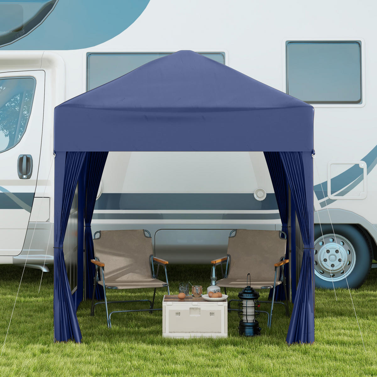 FALTPAVILLON, Weiß+Schwarz, Stahl, Oxford-Stoff - Blau, Metall (200/240/200cm) - Outsunny