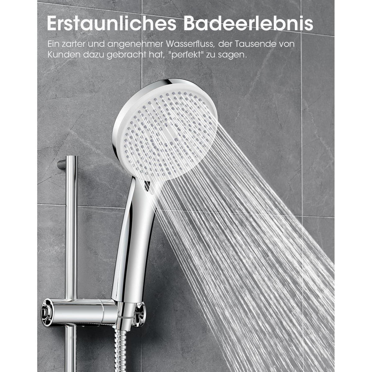 DUSCHKOPF mit Schlauch 2M Wassersparend 5 Strahlarten Silber Grau - Silberfarben, Kunststoff (19/12.7/28.5cm)