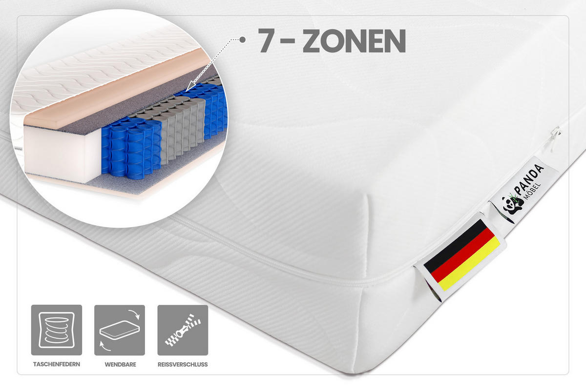 TASCHENFEDERKERNMATRATZE Pocket mit KOKOS 100x200cm H3/H4 - Weiß, Textil (100/200cm) - Panda Möbel