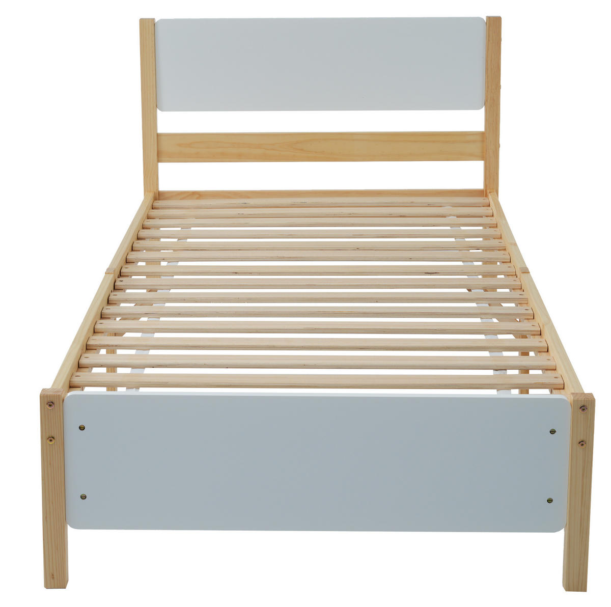 EINZELBETT 90/200 cm mit 15 Latten, Mittelfuß und Kiefernholzrahmen aus MDF, Weiß/Natur - Naturfarben, Holz (140/200cm) - Redom