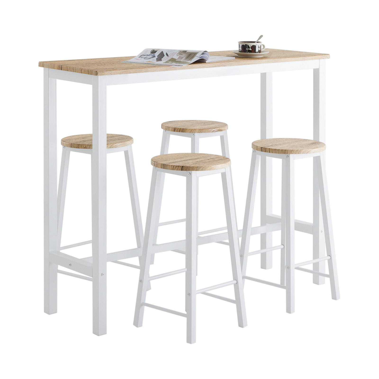 BARTISCH + 4 x BARHOCKER - Weiß, Holzwerkstoff (120/100/40cm) - SoBuy