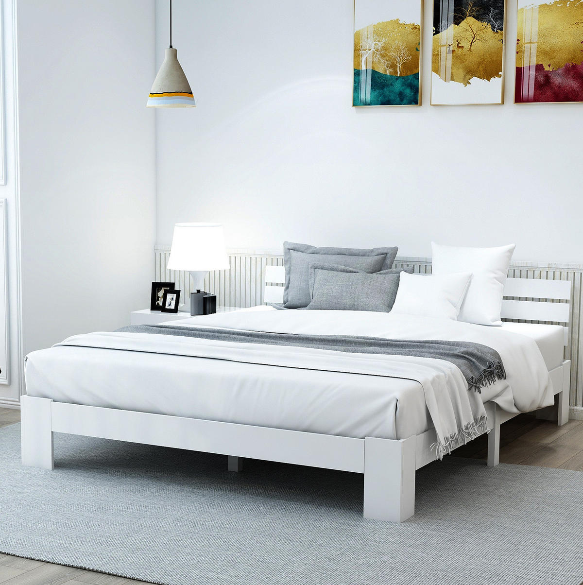 BETT 140/200 cm aus Massivholz mit Lattenrost, weiß - Weiß, Holz (140/200cm) - Redom