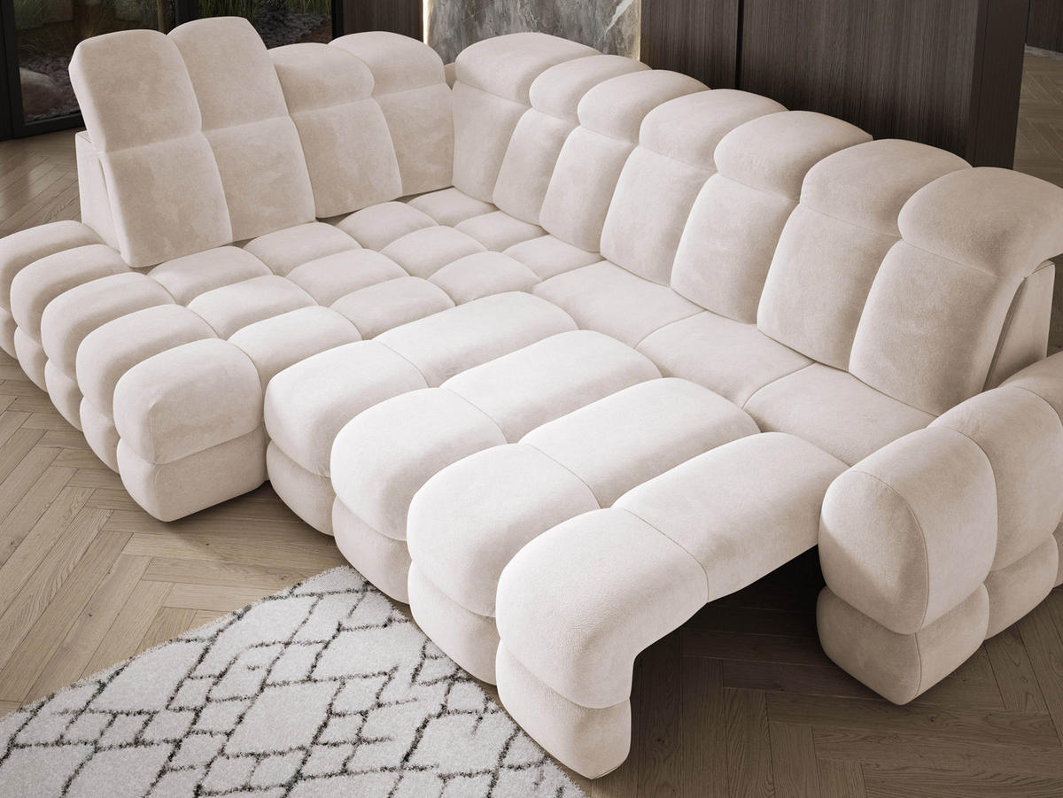 ECKSOFA TOLLO Salvador-stoff L-form 302x217x105 cm creme - Creme, Holz/Textil (302/217cm) - DomoHome