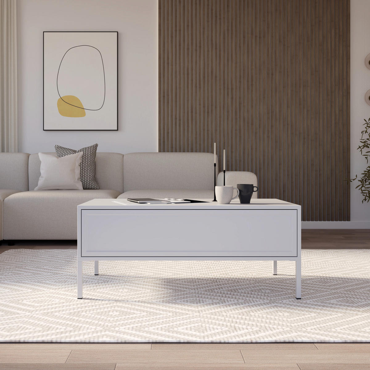 KONFERENČNÍ STOLEK Vilavio bílý 100/50 c - bílá, kov/kompozitní dřevo (50/100/40cm) - Selsey