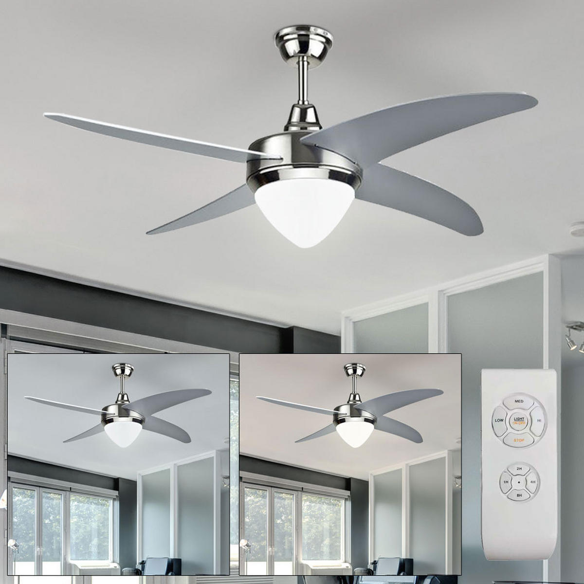 LED DECKENLEUCHTE Deckenventilator Silber - Silberfarben, Glas (106/39/39cm)