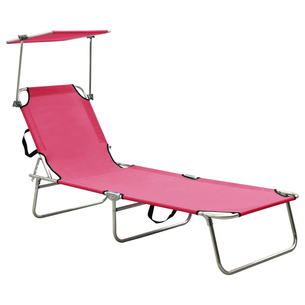 KLAPPLIEGE mit Sonnendach Rosa Aluminium - Pink, Textil (57.5/27/187cm) - furnicato