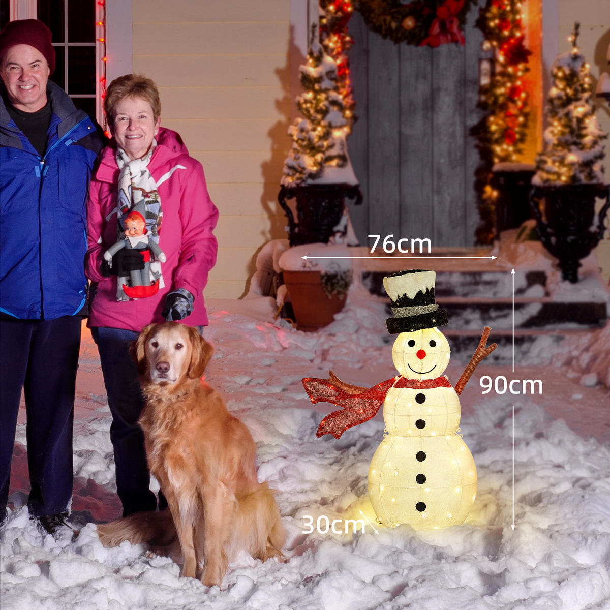 78ER LED Weihnachtsdeko, Weihnachten Schneemann für Indoor, Outdoor Mehrfarbig - Weiß, Metall (76cm) - Outsunny