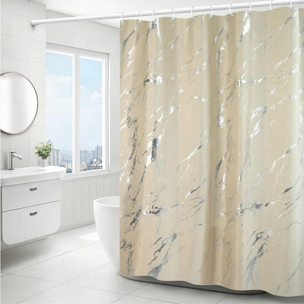 DUSCHVORHANG Marmor silberfarben schlicht maschinenwaschbar Polyester beschwerter Saum mit Haken - Gelb, Textil (180/180cm) - MCBOSON