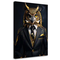 WANDBILD eulenvogel im anzug - Goldfarben, Textil (70/100cm) - Feeby