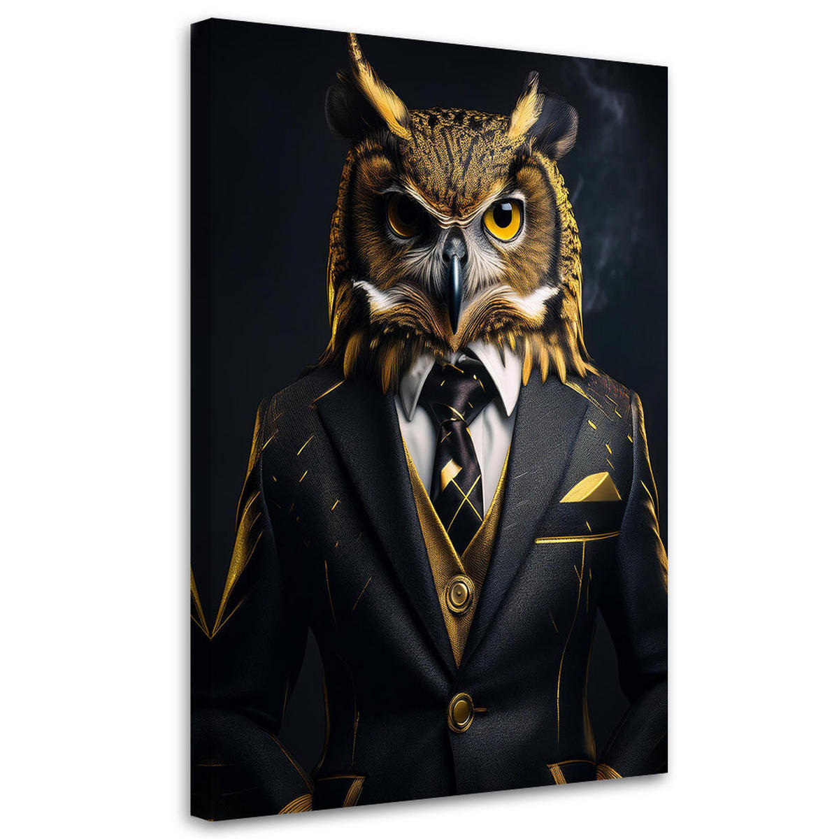 WANDBILD eulenvogel im anzug - Goldfarben, Textil (70/100cm) - Feeby