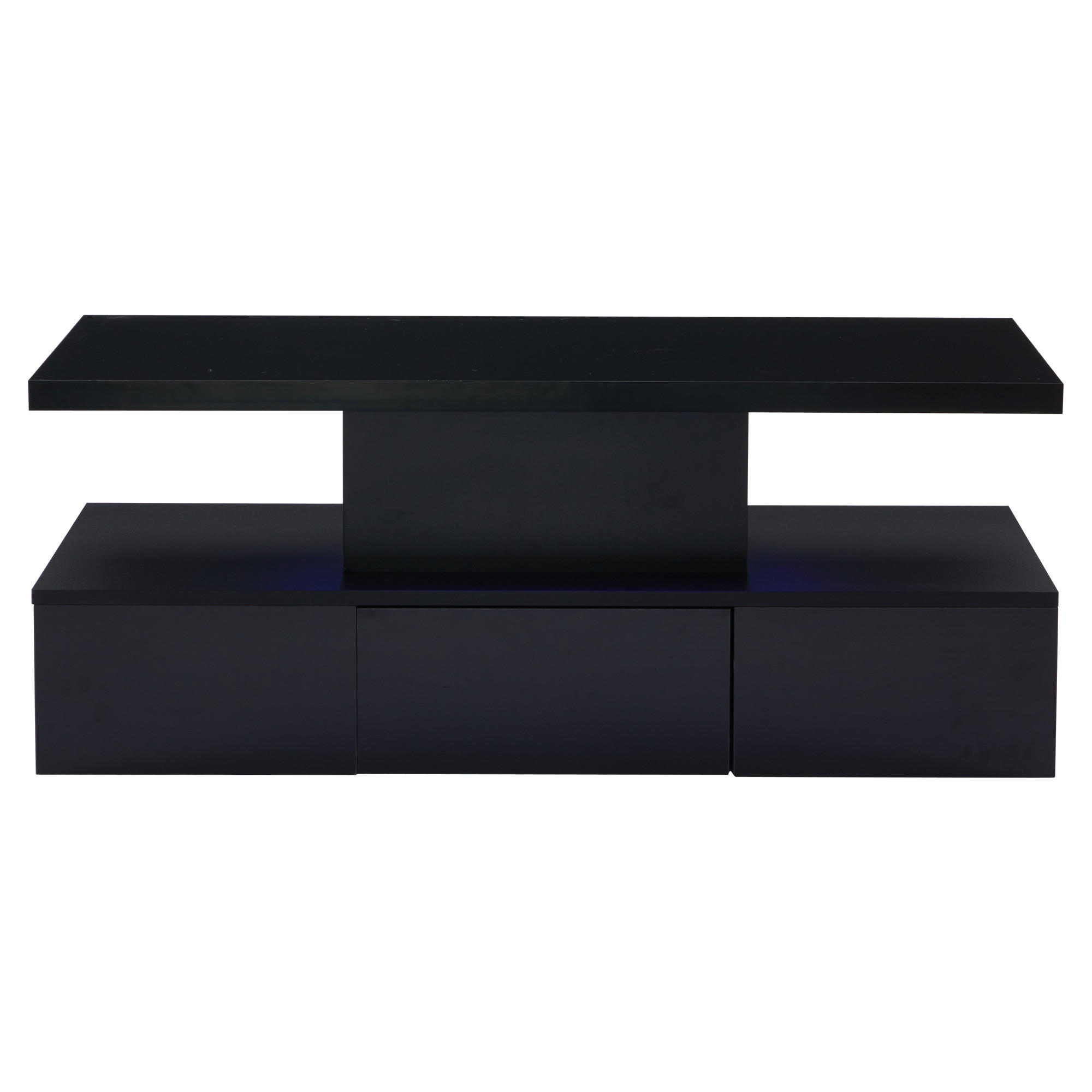 COUCHTISCH Schwarz, 100/50/39 cm mit LED und Schublade - Schwarz, Holzwerkstoff (50/100/39cm) - PANGIVO