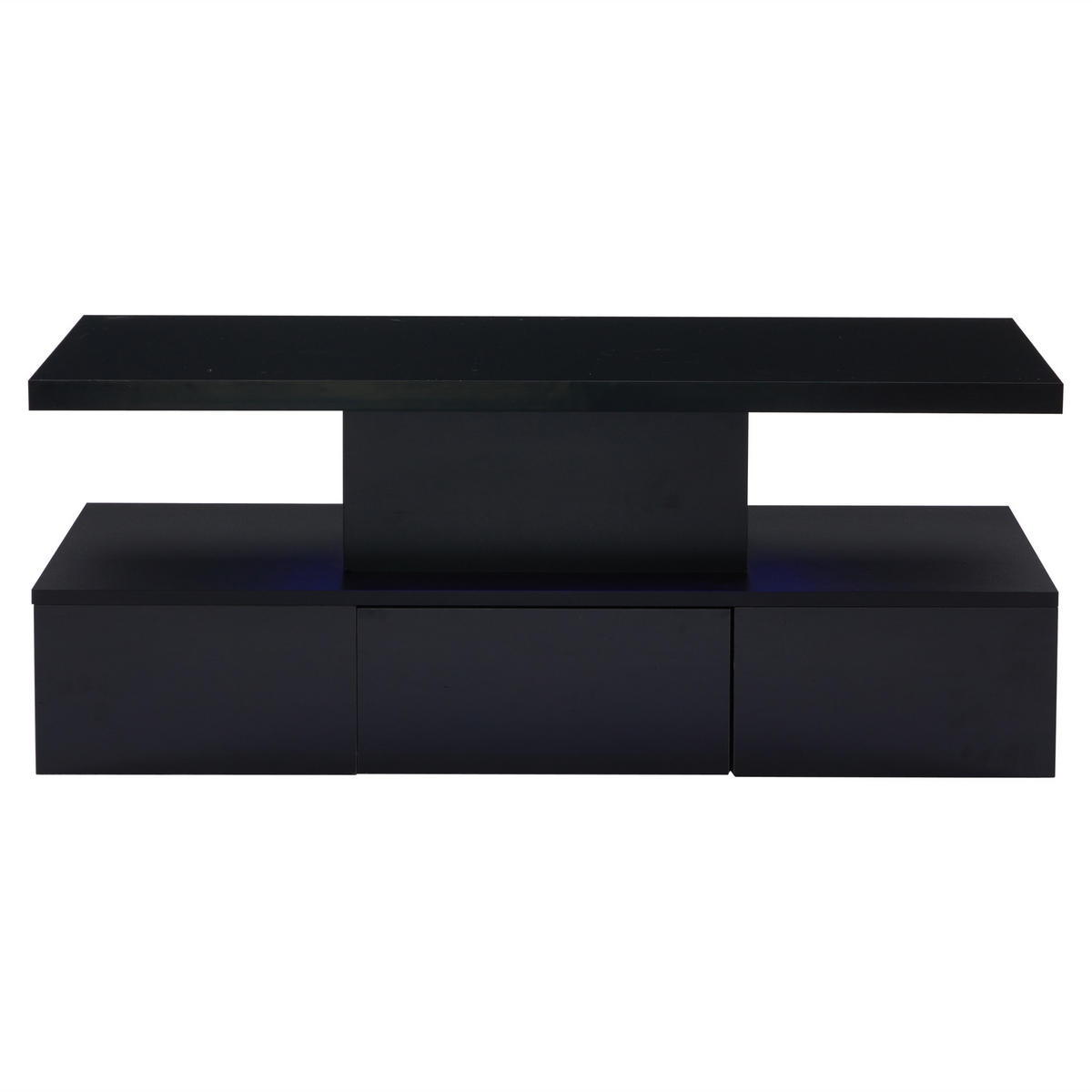 COUCHTISCH in Schwarz LED-Kaffeetisch mit Ausstellungsregal und 1 Schiebeschubladen für Wohnzimmer, B100/T50/H39cm - Schwarz, Holzwerkstoff (50/100/39cm) - STILVORA