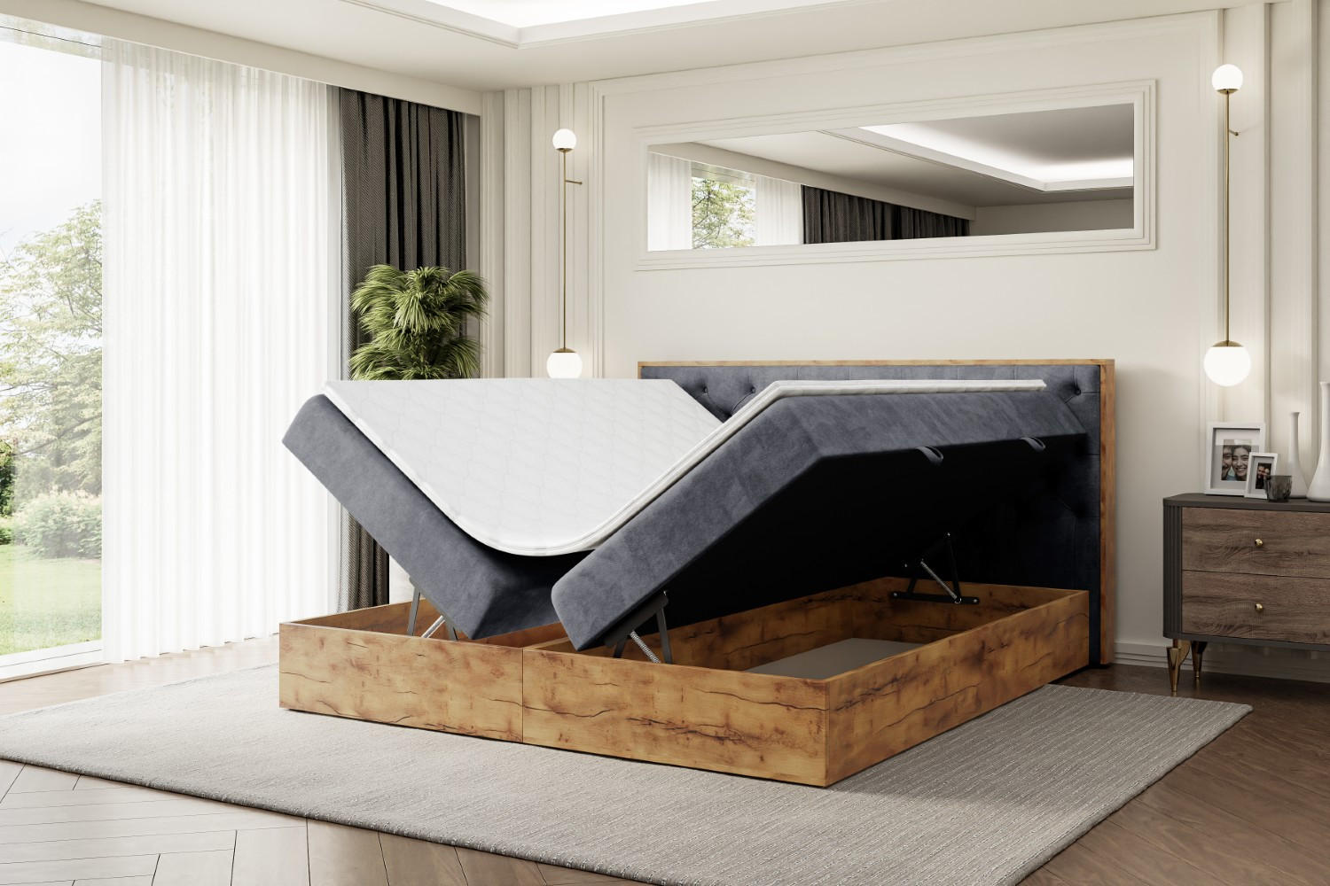 Thumbnail - Altdecor Boxbett, Grau, Holzwerkstoff, Höhe ca. 20 cm, 200x200 cm, Schlafzimmer, Betten, Boxspringbetten