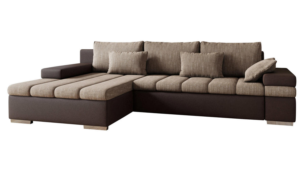 ECKSOFA Bangkok, Seite: Links - Silberfarben/Braun, Holz/Textil (310/175cm) - MIRJAN24
