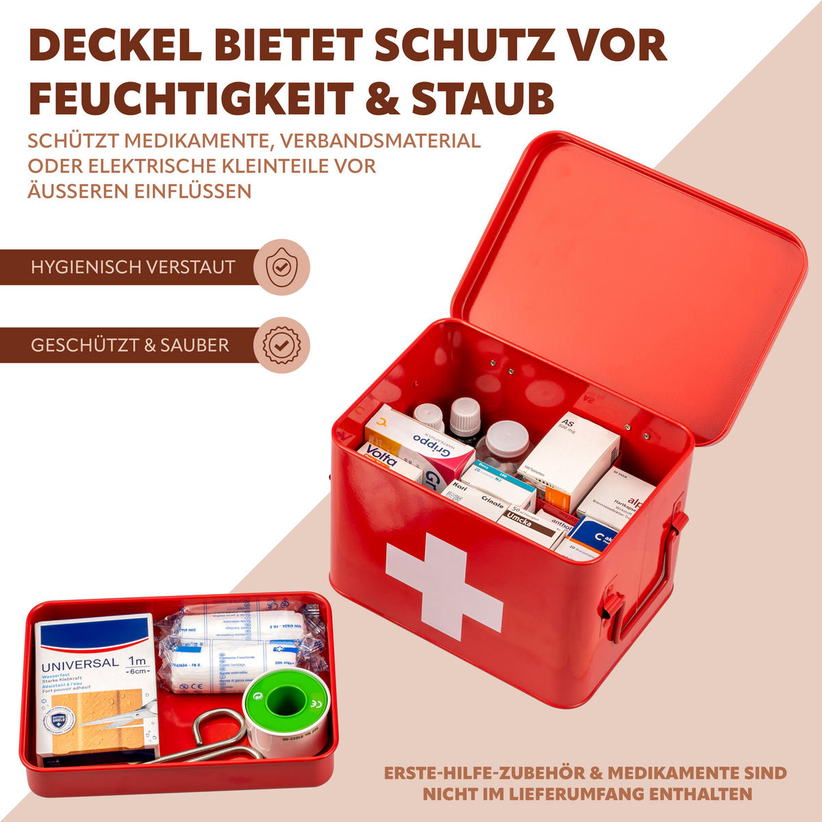MEDIZINBOX, rot, Metall - Rot, Metall (22.5/15.5/16.5cm) - eluno