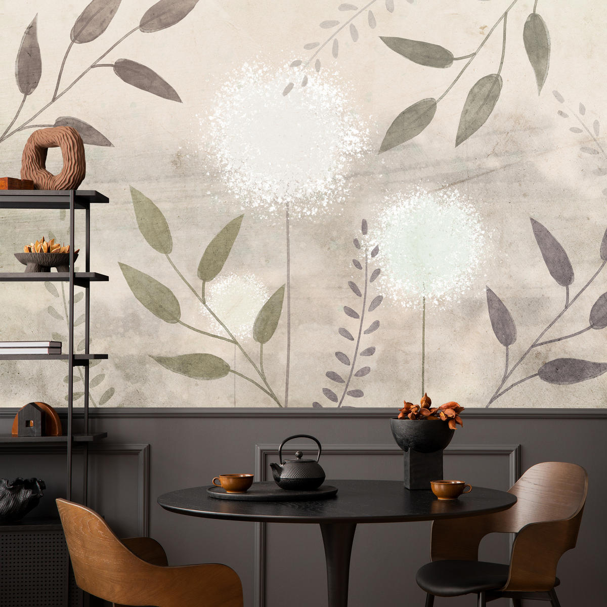 FOTOTAPETE Löwenzahn Blätter Retro 200x140 - Beige/Braun, Papier (200/140cm) - Muralo