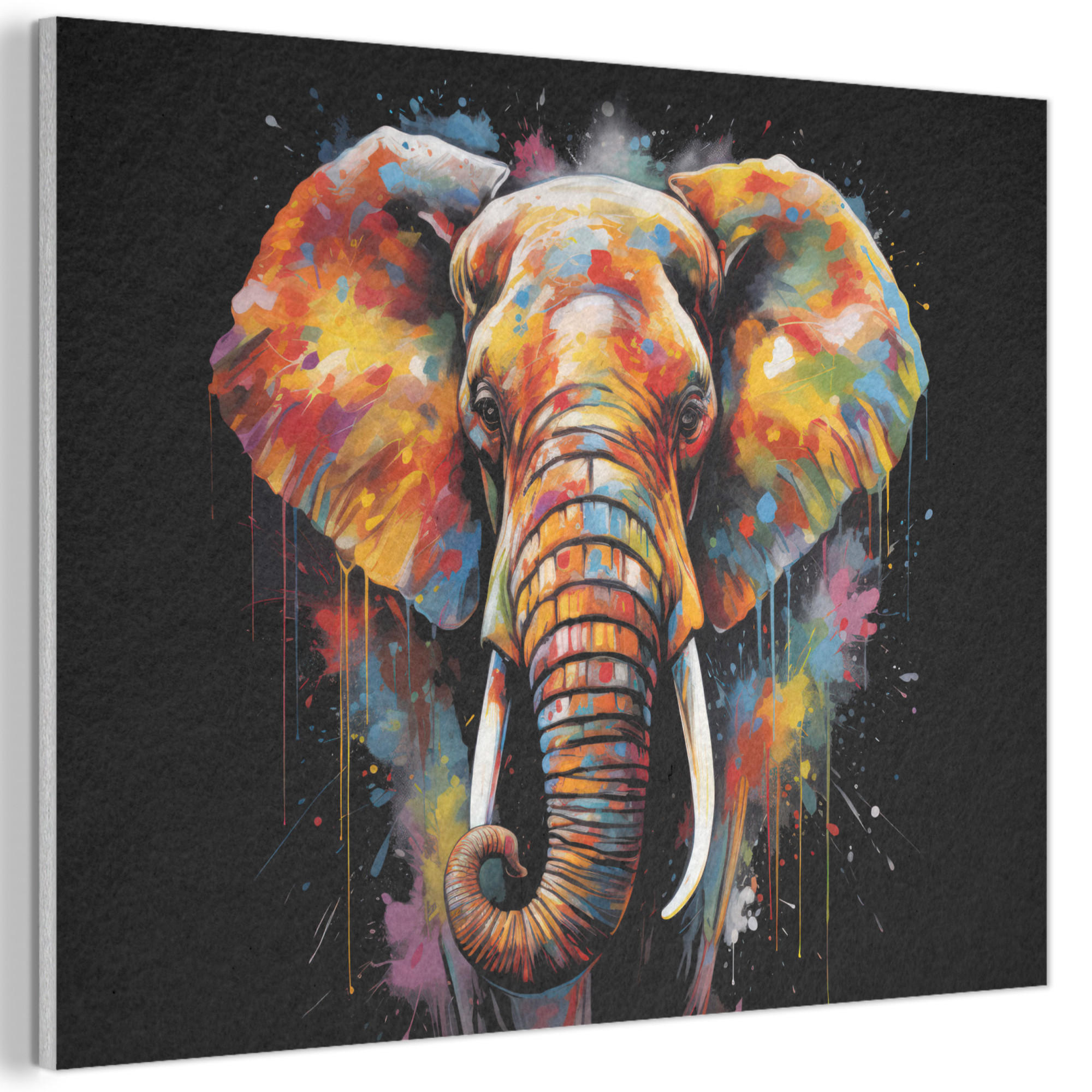 MuchoWow AKUSTICKÝ obraz Slon - Graffiti - Černá - Zvířata - Barvy 100x70 cm