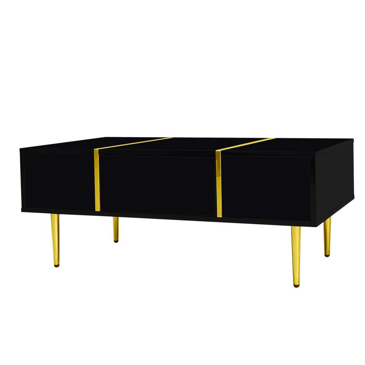 COUCHTISCH in Schwarz mit 2 Schubladen und Hochglanz - Schwarz, Holz (100/60/41.5cm) - KOMHTOM