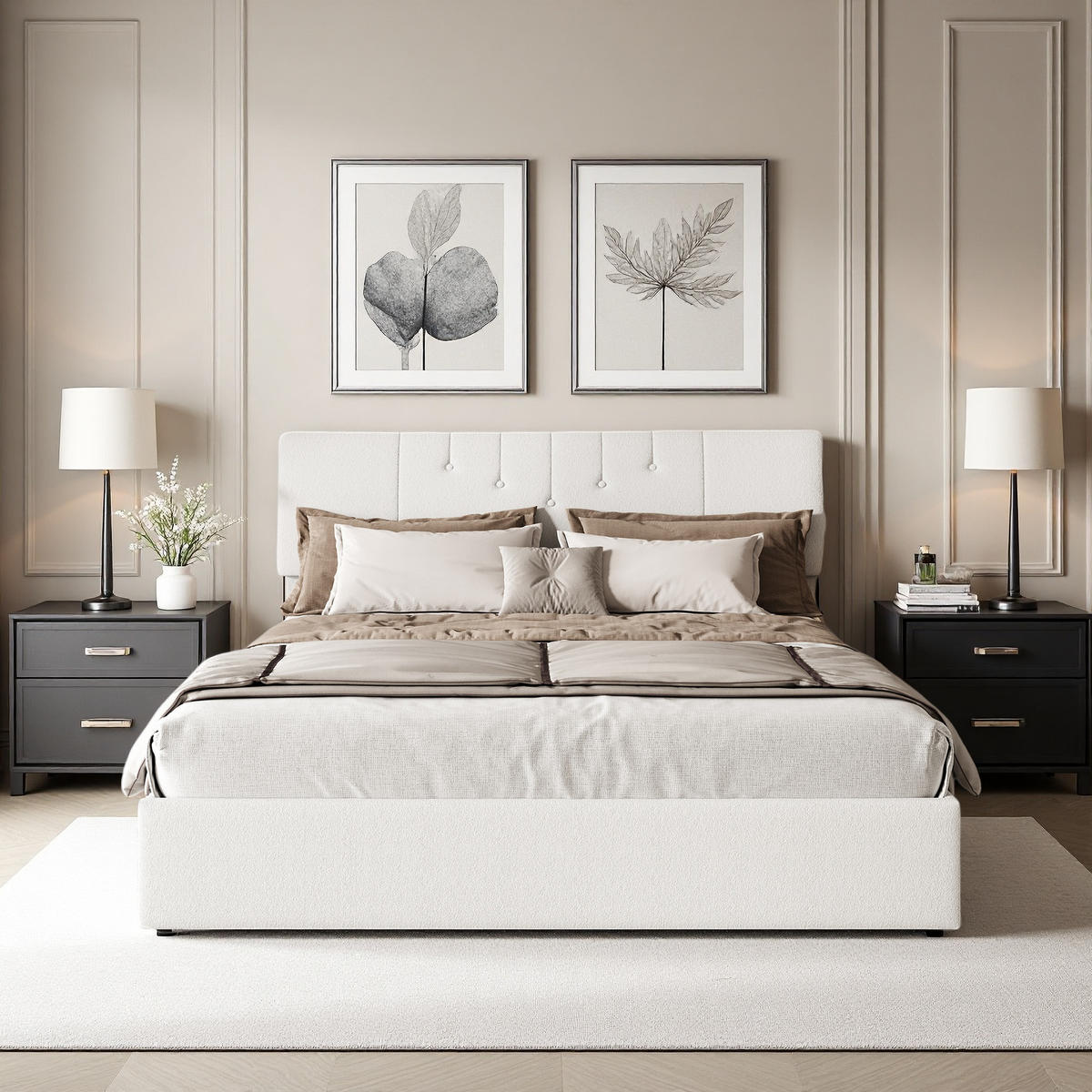 POLSTERBETT 140x190 cm USB Steckdose Hydraulik Stauraum Samt weiß - Beige, Holz (140/190cm) - LEBENLANG