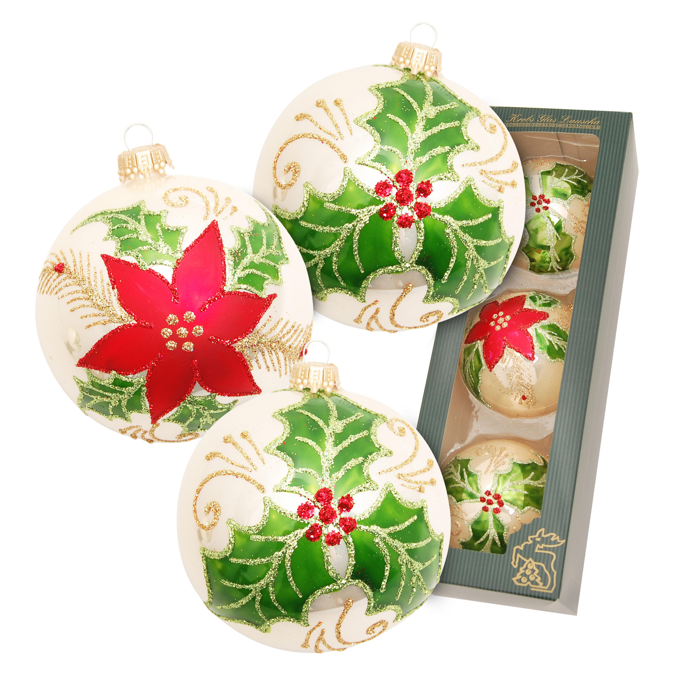 CHRISTBAUMKUGELN Weihnachtsstern Beige 8cm (Glas / 3 Stk.) - Beige, Glas (8/8/8cm) - Krebs Glas Lauscha