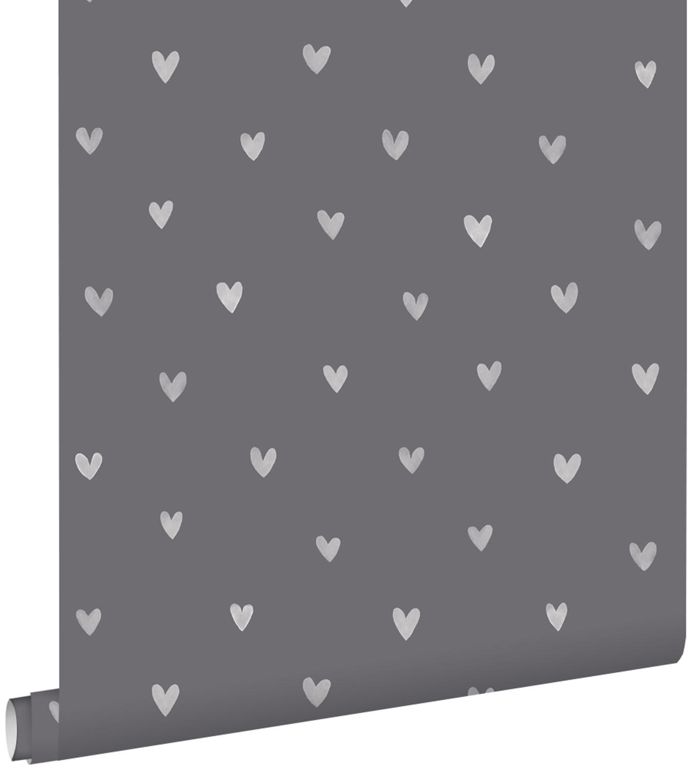 TAPETE Herzchen 53 cm x 10.05 m - Grau, Papier (53/0.1cm) - ESTAhome