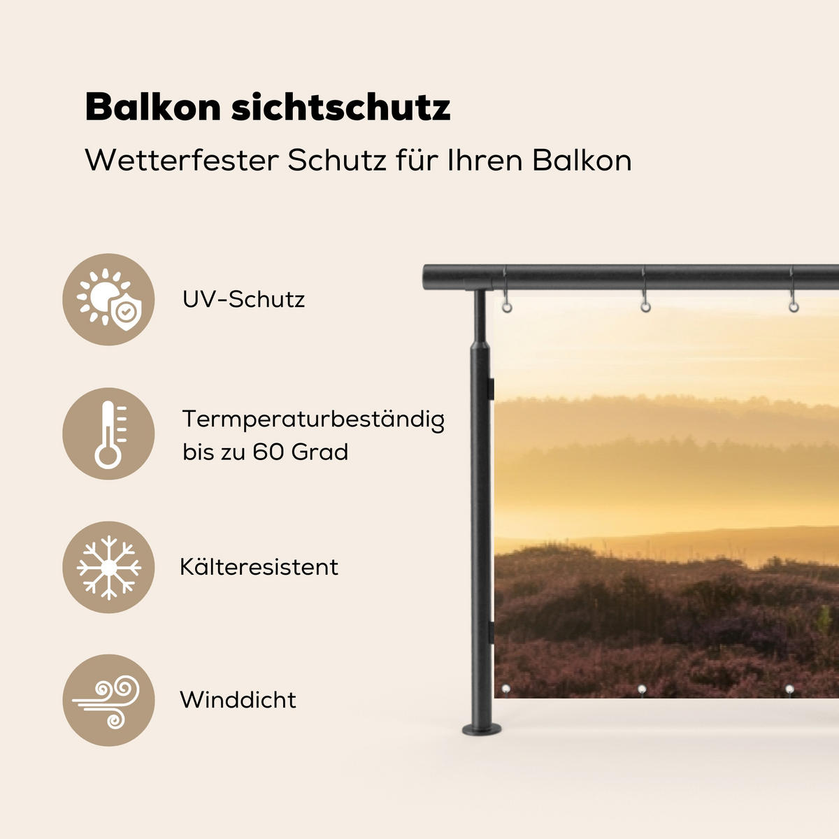 BALKON-SICHTSCHUTZ Schottische Hochlandbewohner - Heide - Landschaft - Tiere - Cognac, Kunststoff (500/80cm) - MuchoWow