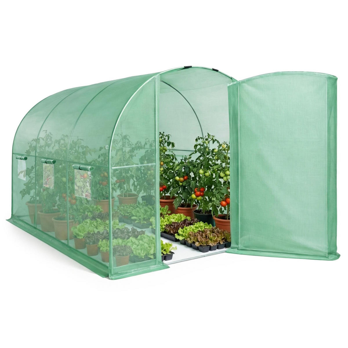 TUNNELGEWÄCHSHAUS mit Metalltür, Grün, 200x300x200 cm - Grün, Metall (200/200/300cm) - Akord