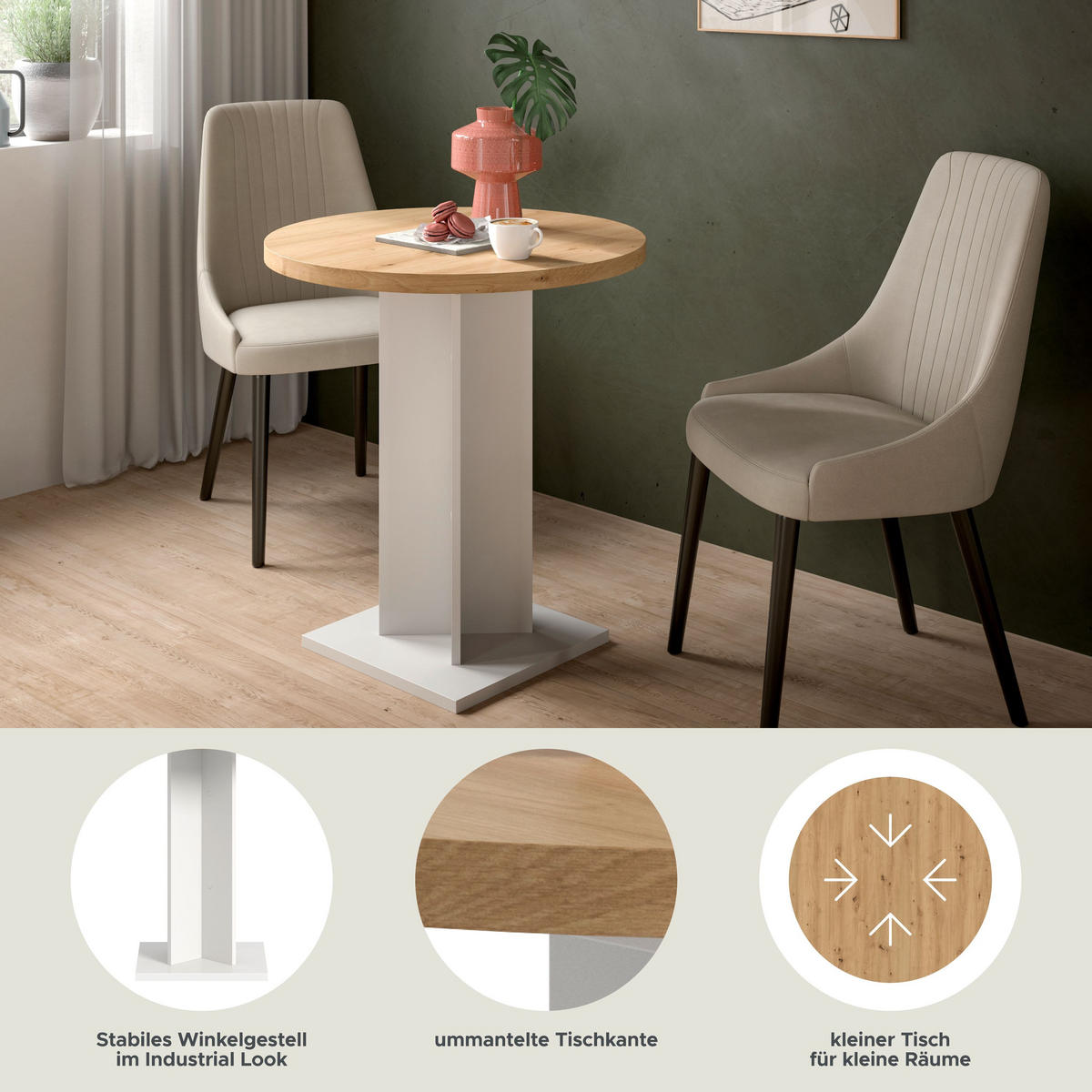 ESSTISCH GUSTAV (B/H/T: ca. 70/76/70 cm) in weiß/Artisan Eiche Nachbildung - Weiß, Holzwerkstoff (70/70/76cm)