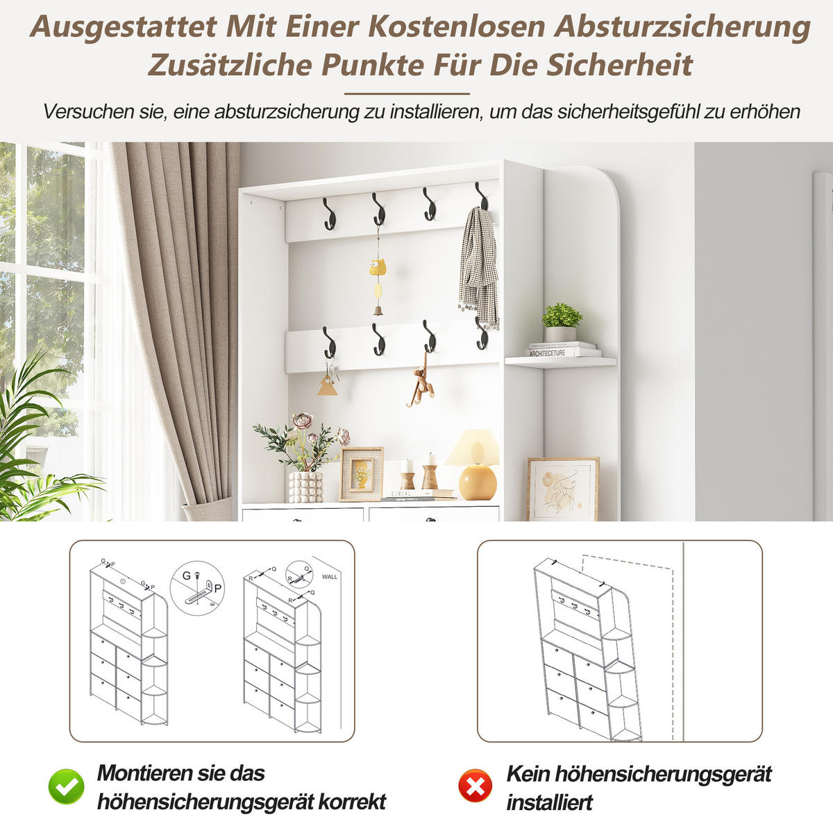 STANDGARDEROBE 120/24/200 cm mit 8 Haken und Schuhschrank in Weiß - Weiß, Holzwerkstoff (120/200/24cm) - BEAOK