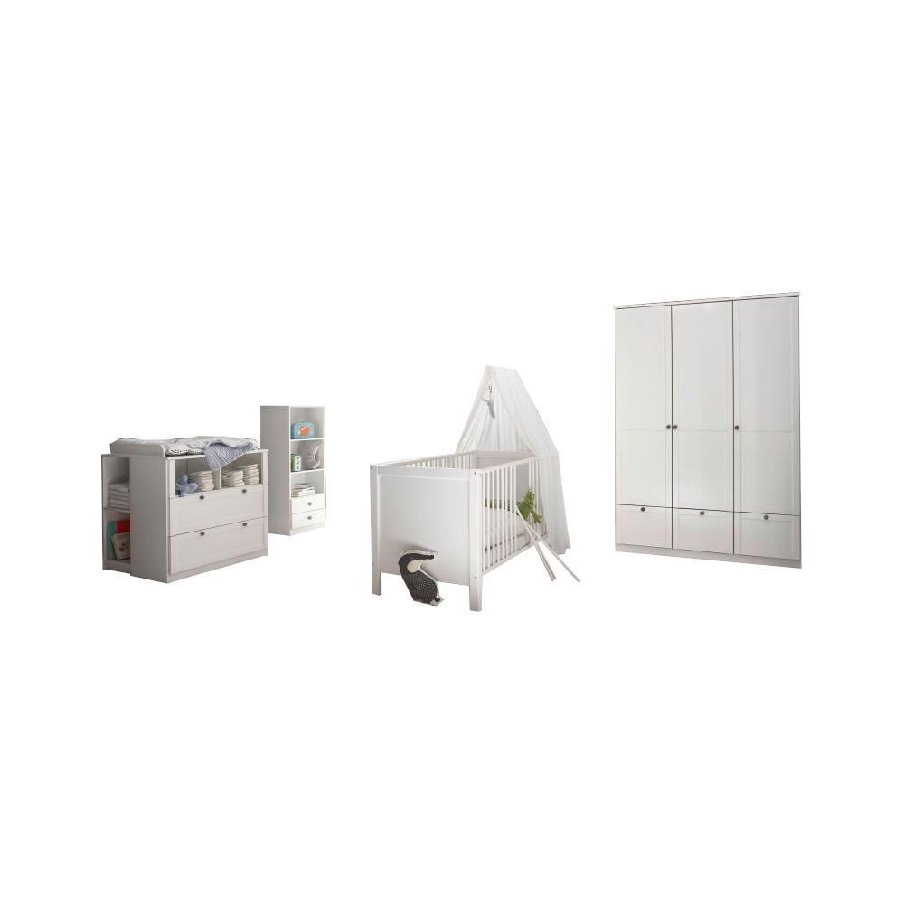 BABYZIMMER Landhaus Filou in Weiß 8 teilig, moderner Landhaus Stil inklusive Lattenrost und Matratze - Weiß, Holzwerkstoff (120/200/80cm)