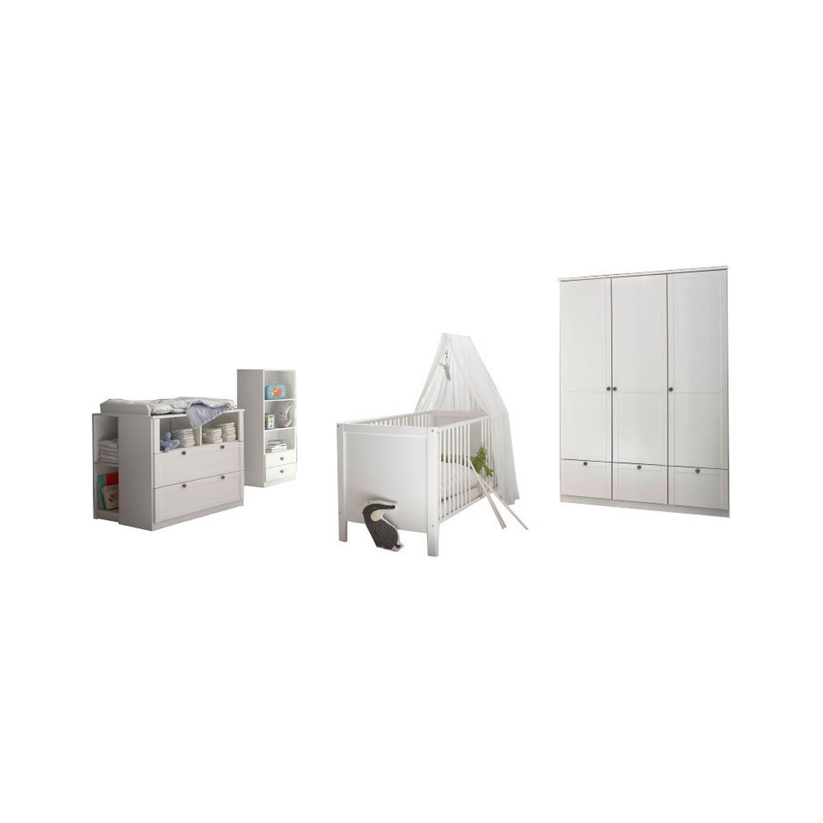 BABYZIMMER Landhaus Filou in Weiß 8 teilig, moderner Landhaus Stil inklusive Lattenrost und Matratze - Weiß, Holzwerkstoff (120/200/80cm)