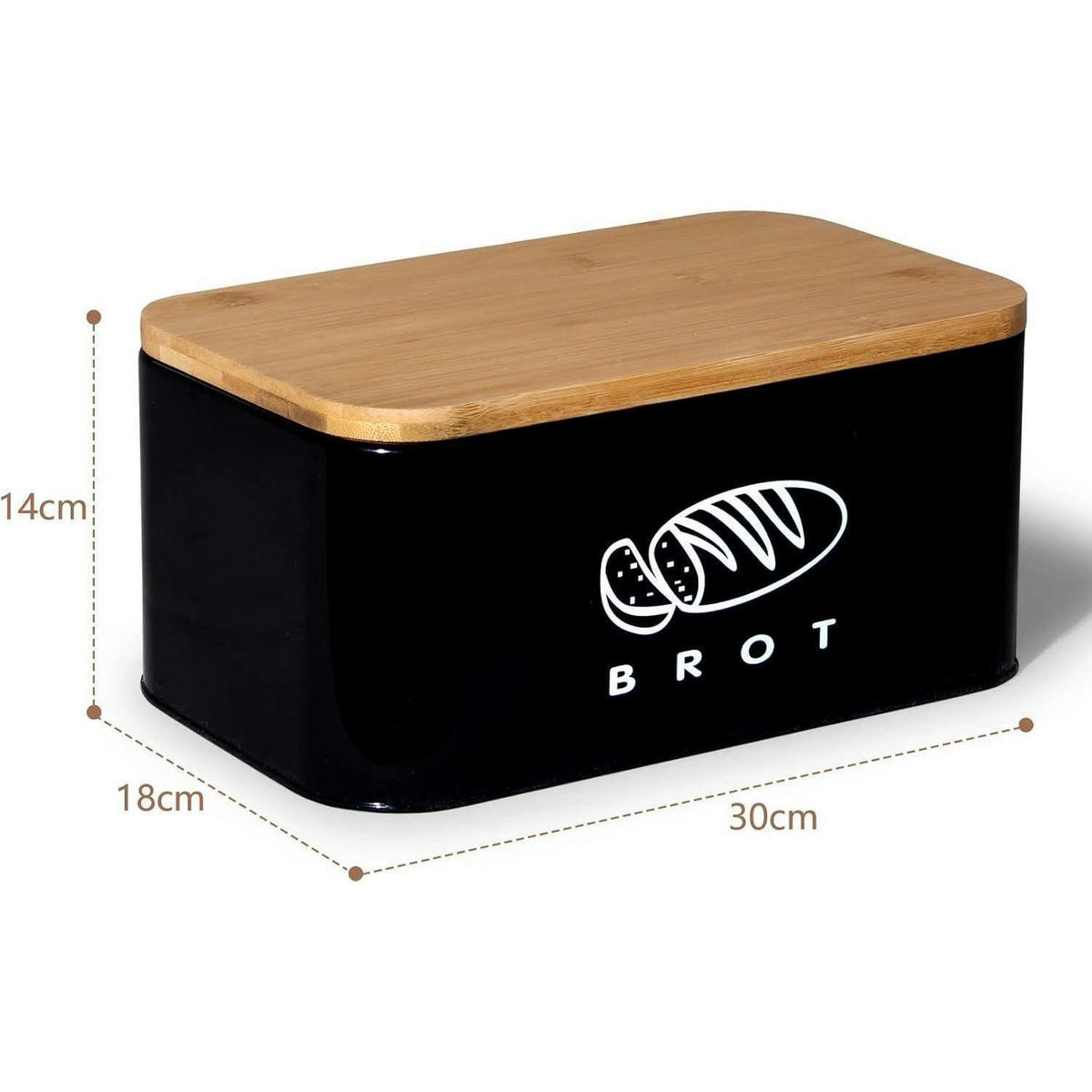 BROTKASTEN Schwarz mit Bambusdeckel 30 cm - Multicolor, Metall (18/14/30cm)