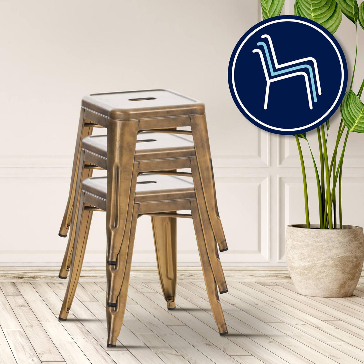 HOCKER eckig 40/40/46 cm Metall Gold - Goldfarben, Metall (40/46/40cm) - CLP