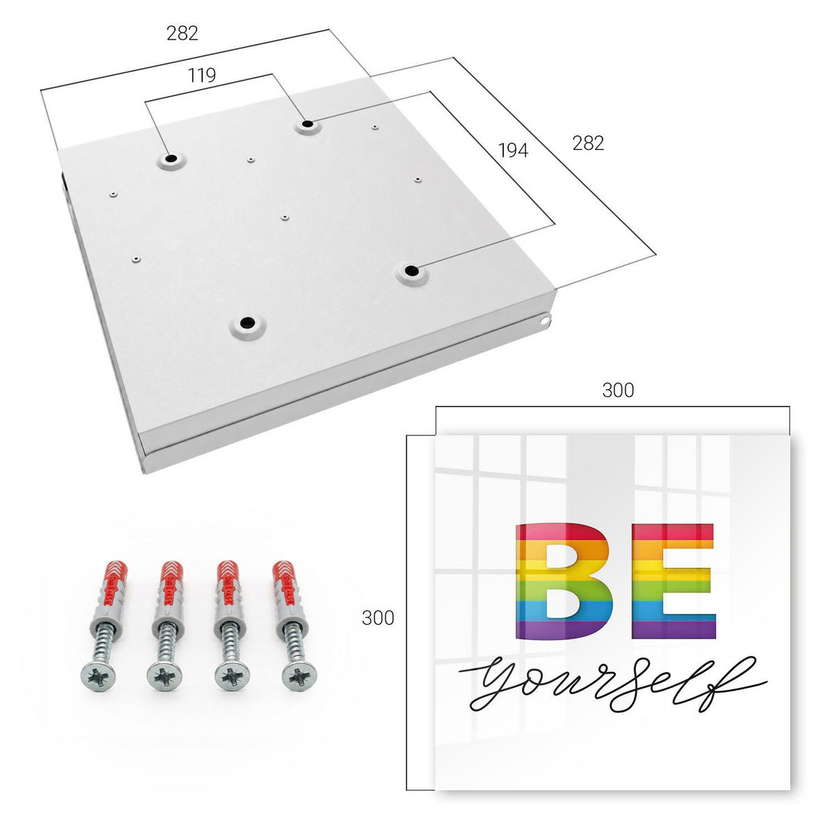 SCHLÜSSELBOX Weiß 30x30 cm – Türöffnung nach rechts - Authentische Motivation - Rot, Metall (30/30/5cm) - TULUP