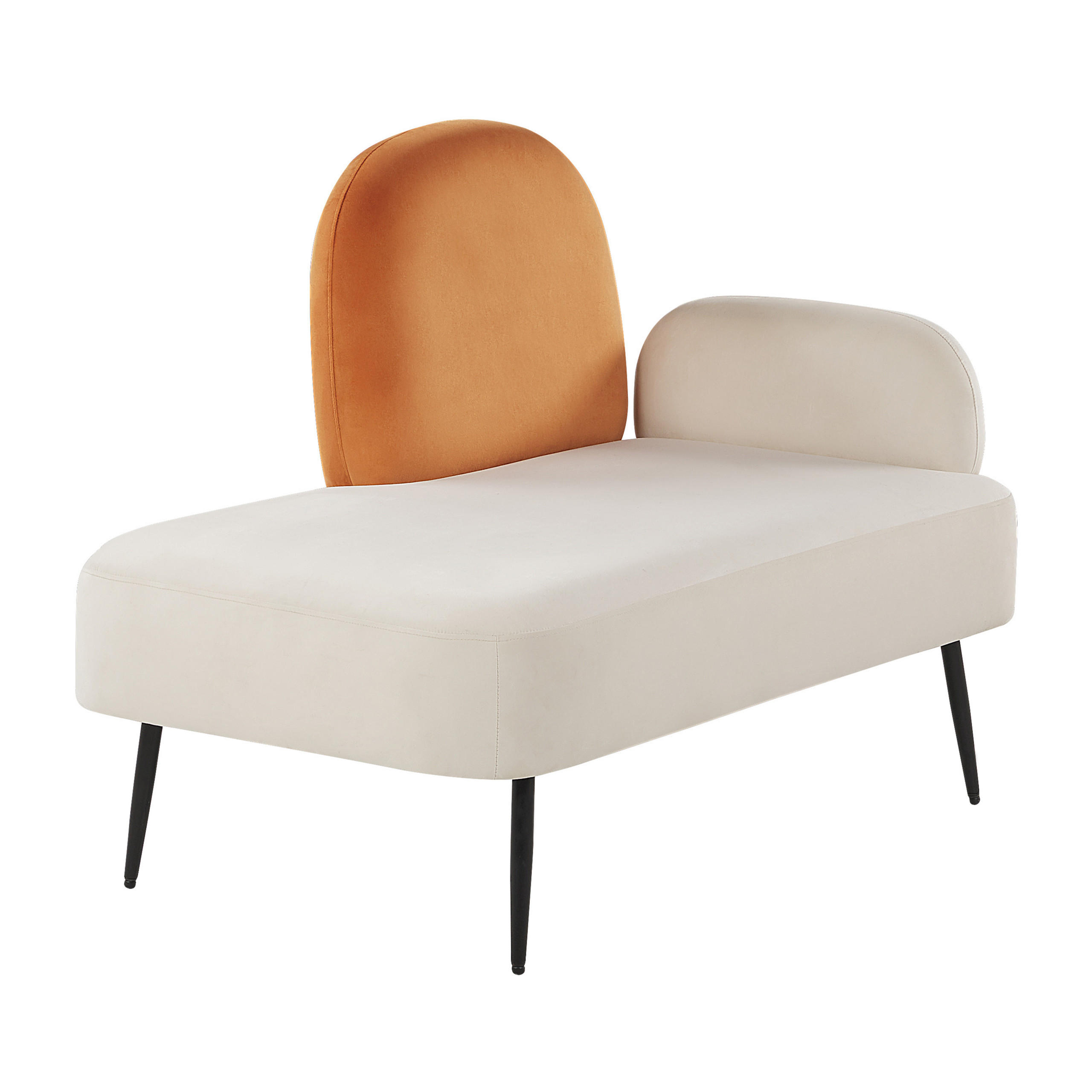 CHAISELONGUE Samtstoff weiß/orange rechtsseitig Arcey - Weiß/Orange, Textil (76/100/120cm) - Beliani