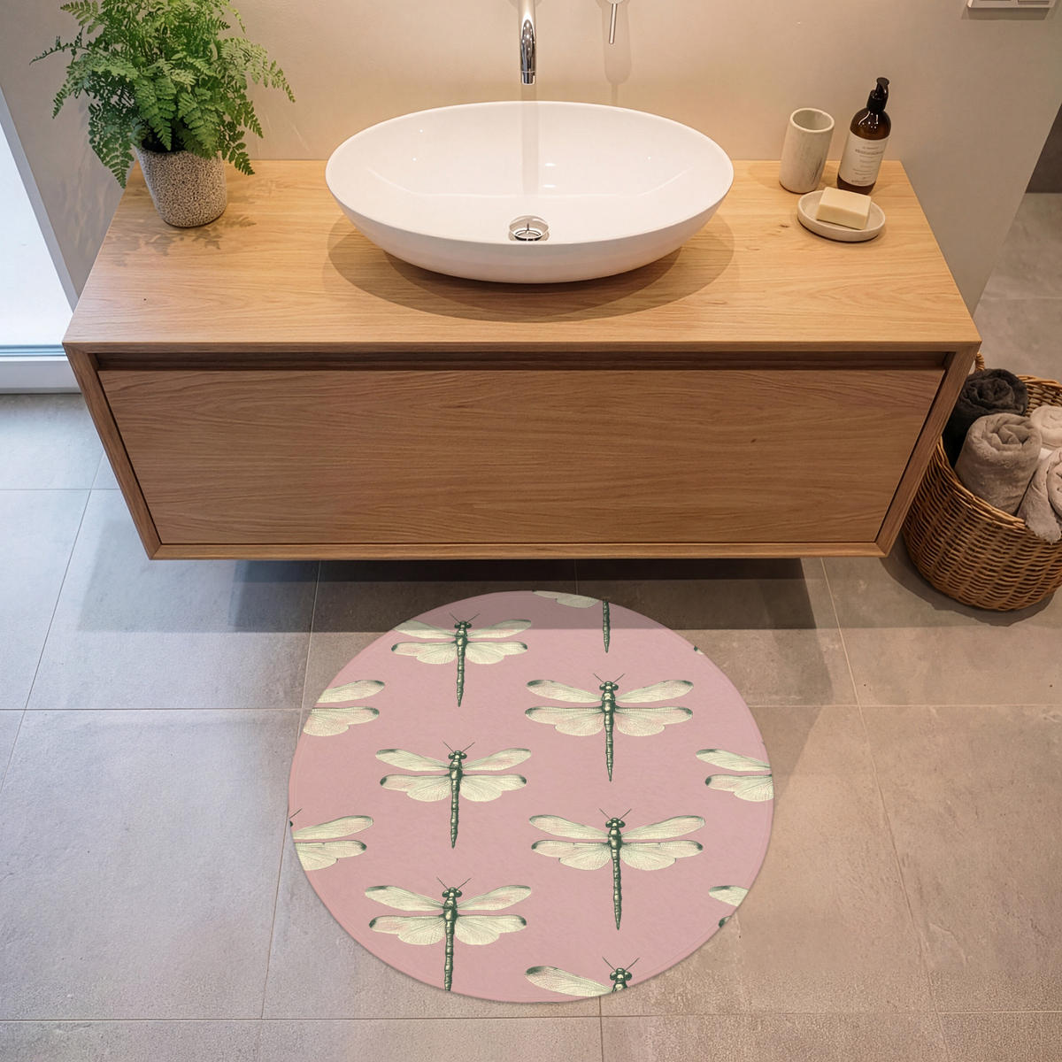 KÚPEĽŇOVÁ PREDLOŽKA Zvončeky - vzor - ružová 70x70 cm - ružová, textil/plast (70/70cm) - OnlyWow